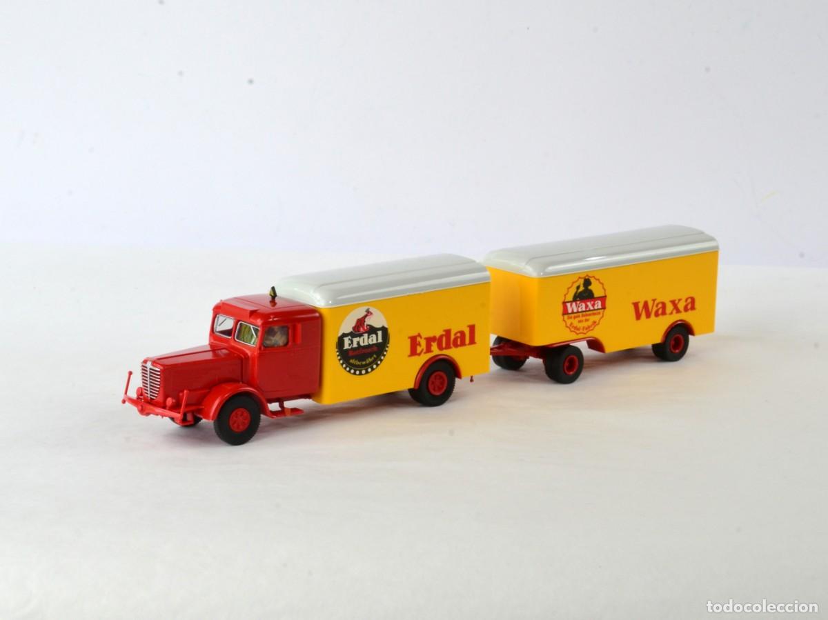 Coches a escala: Brekina Escala 1:87 H0 Cami&oacute;n B&uuml;ssing 8000 con Remolque Erdal Impecable con Caja