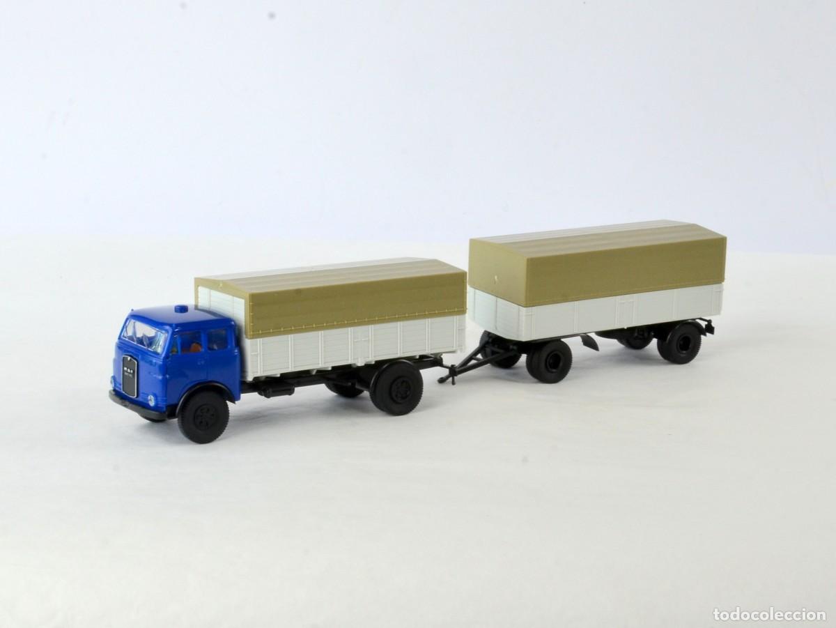 Coches a escala: Brekina Escala 1:87 H0 Cami&oacute;n MAN 10.212 con Remolque Impecable con Caja