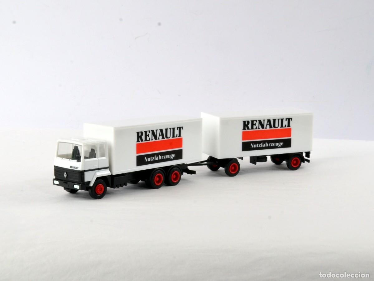 Coches a escala: Herpa Escala 1:87 H0 Cami&oacute;nRenault R310 con Remolque Renault Impecable con Caja