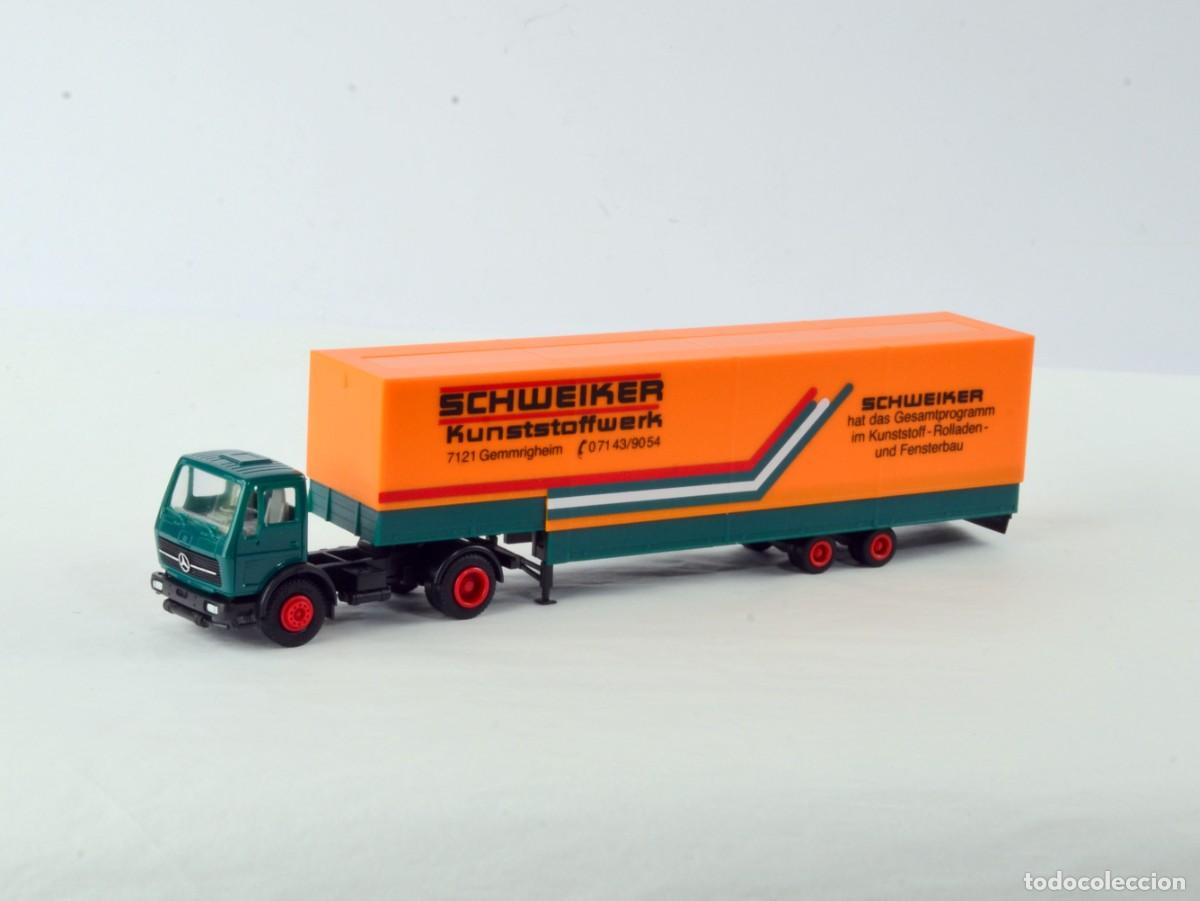Coches a escala: Herpa Escala 1:87 H0 Cami&oacute;n Articulado Mercedes Benz NG Schweiker Impecable con Caja