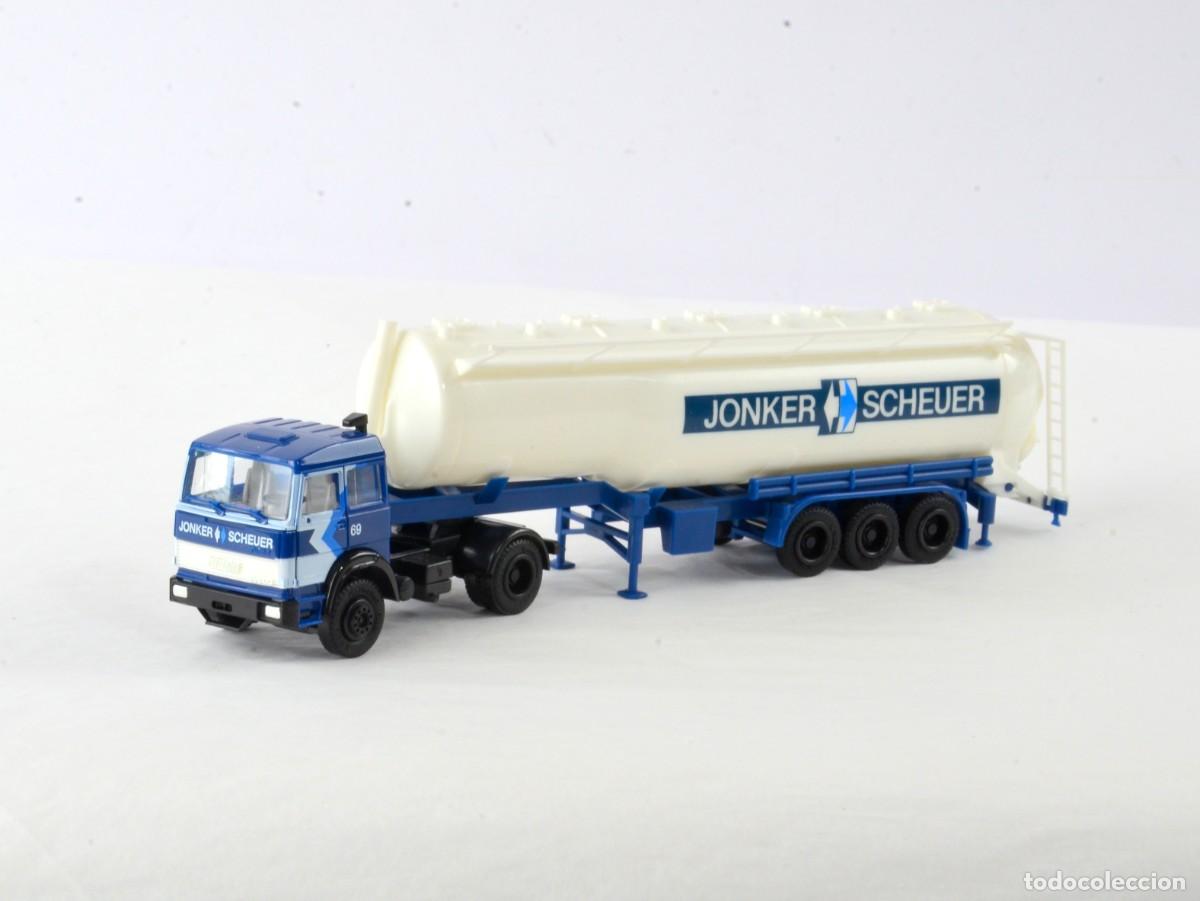 Coches a escala: Herpa Escala 1:87 H0 Cami&oacute;n Silo Articulado Fiat Iveco Jonker Scheuer Impecable con Caja