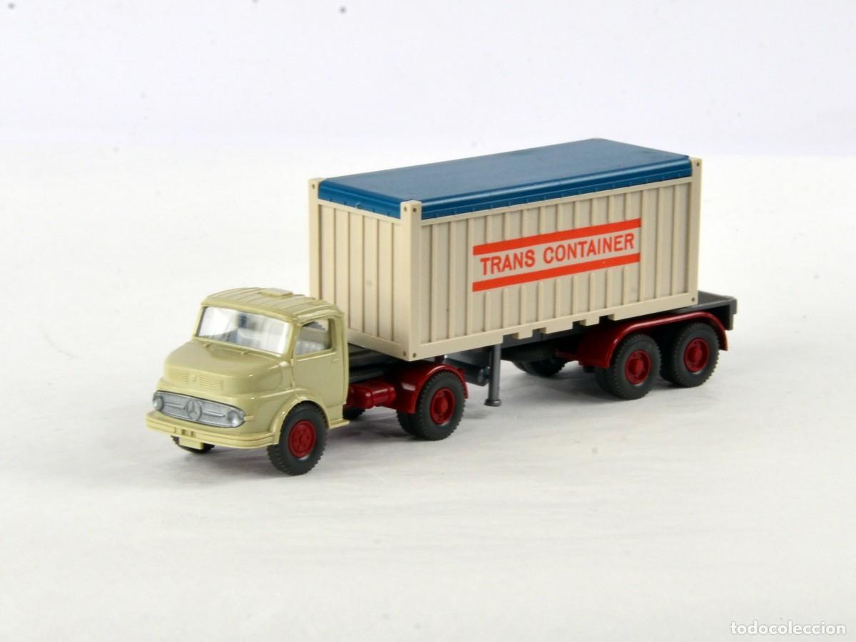 Coches a escala: Wiking Escala 1:87 H0 Antiguo Cami&oacute;n Articulado Mercedes Benz 1513 Trans Container 1970 - 74