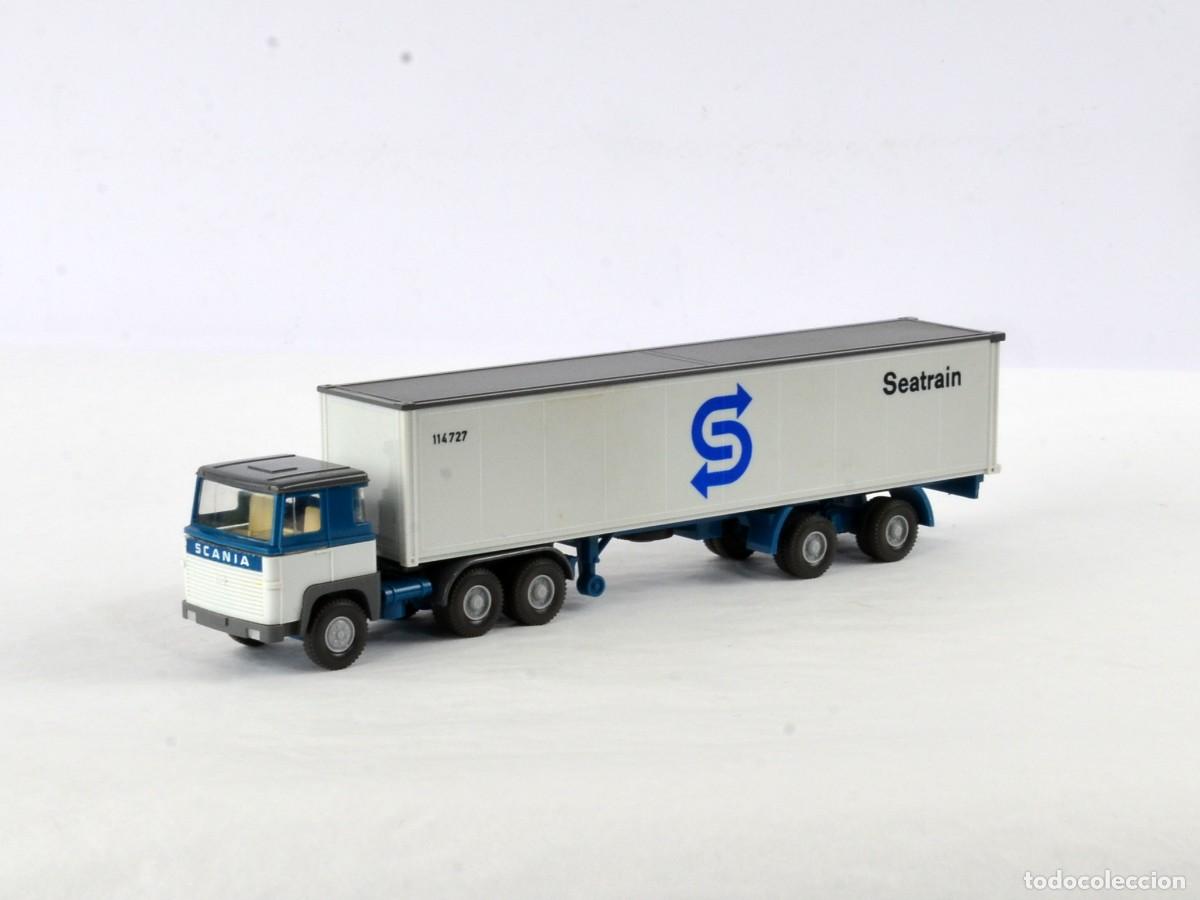 Coches a escala: Wiking Escala 1:87 H0 Antiguo Cami&oacute;n Articulado Scania 110 Seatrain 1973 - 74