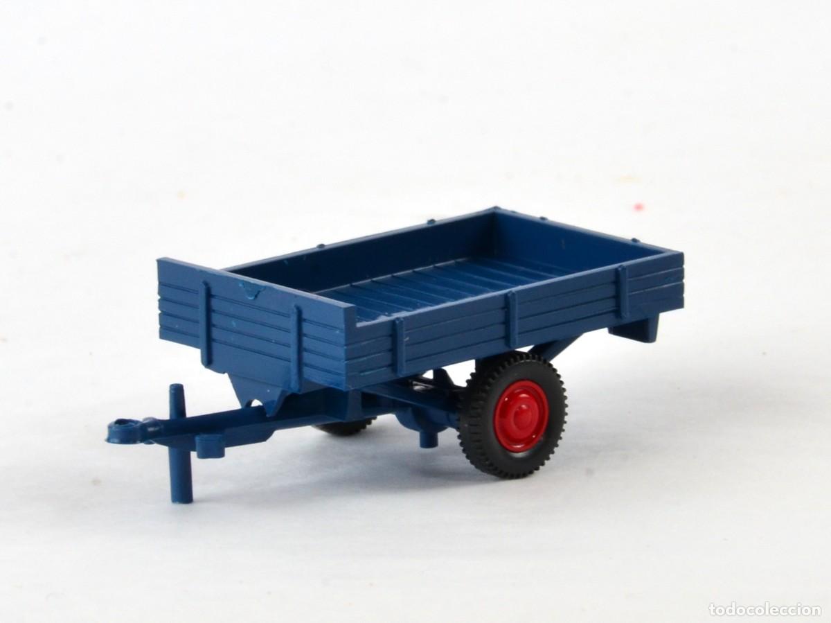 Coches a escala: Wiking Escala 1:87 H0 Remolque Agr&iacute;cola Allgaier Azul Impecable con Caja