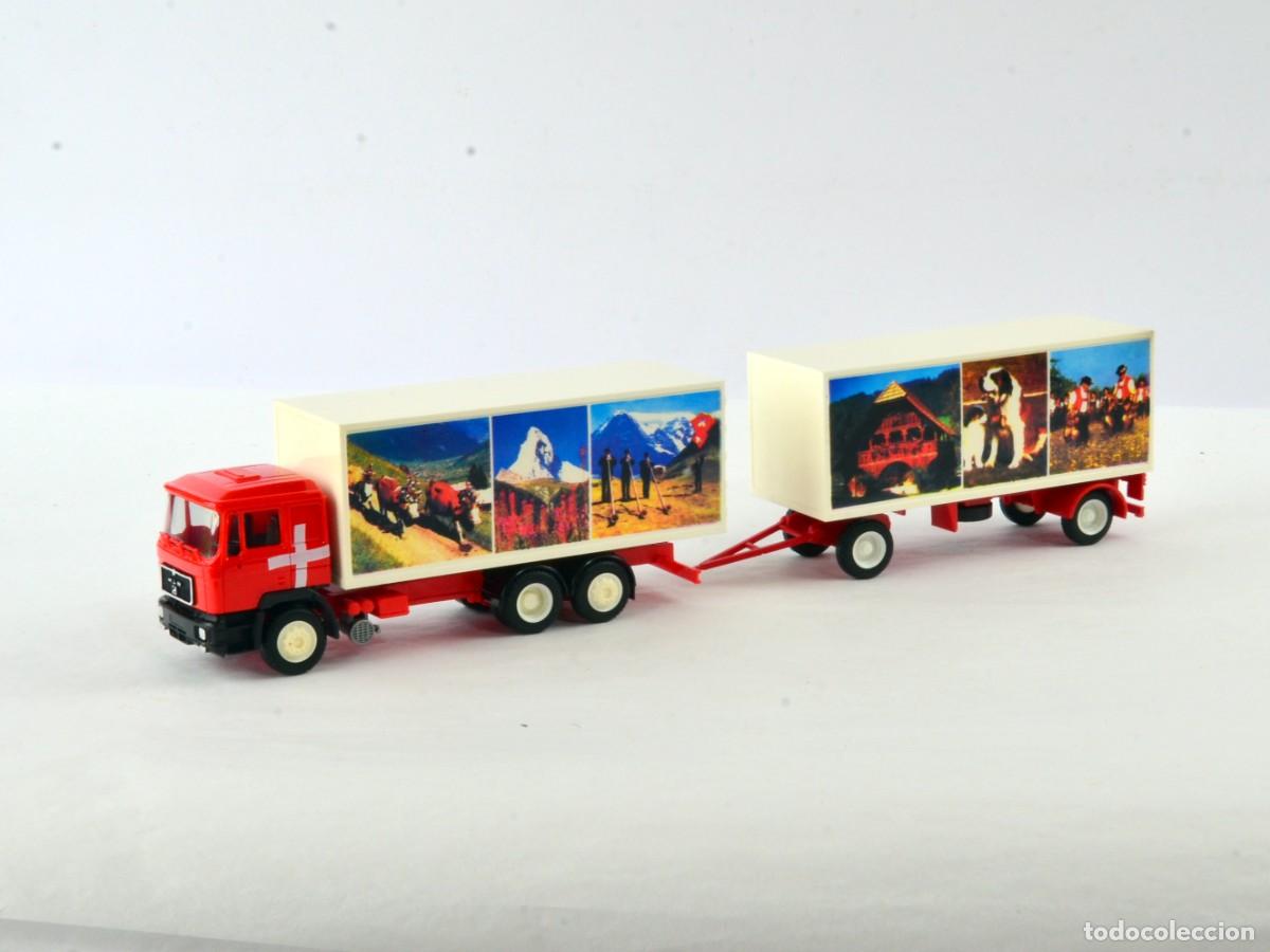Modellautos: Herpa Albedo Escala 1:87 H0 Cami&oacute;n MAN F90 HZ Suiza con Remolque Impecable con Caja