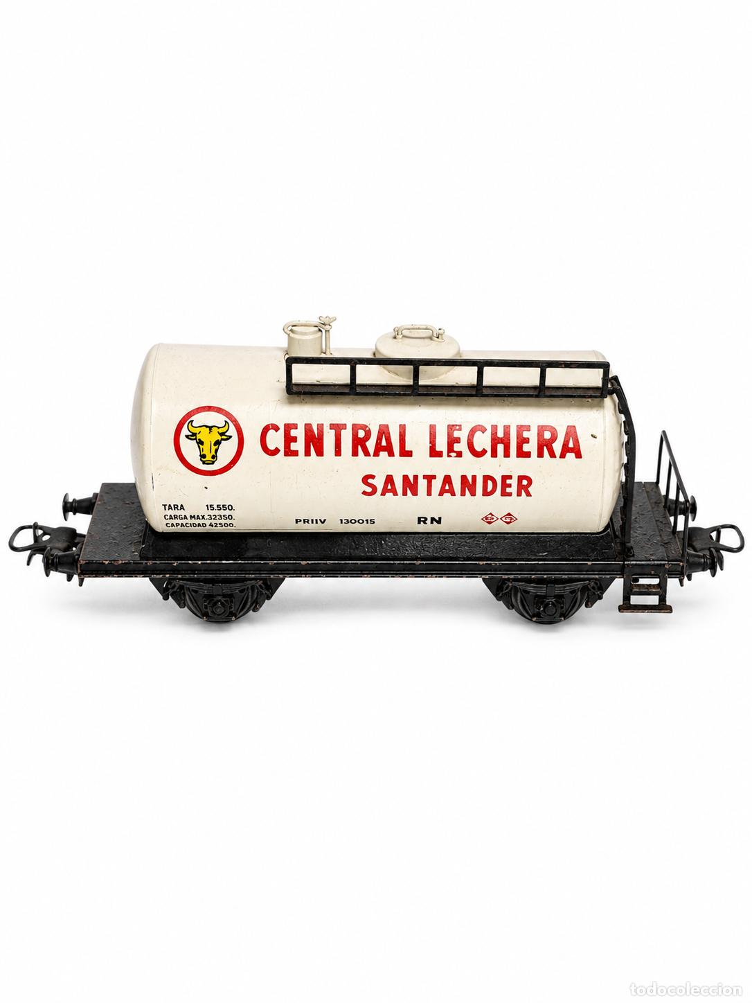Coches a escala: Vag&oacute;n Cisterna Central Lechera Santander - Marca Electrotren - Escala H0 (1/87) - Metal - A&ntilde;os 50