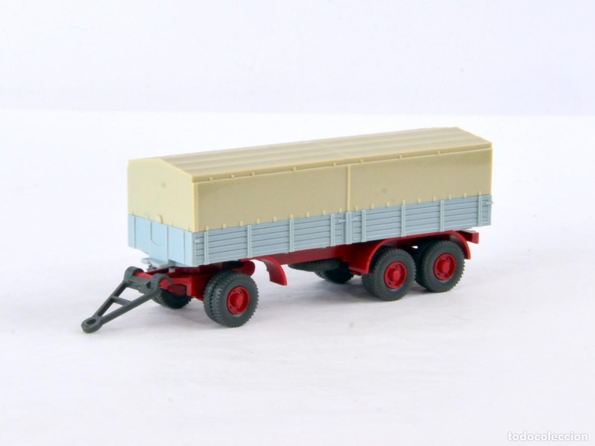 Coches a escala: Wiking Escala 1:87 H0 Antiguo Remolque 40d Tres Ejes Ruedas Gemelas Azul Claro 1969 - 79