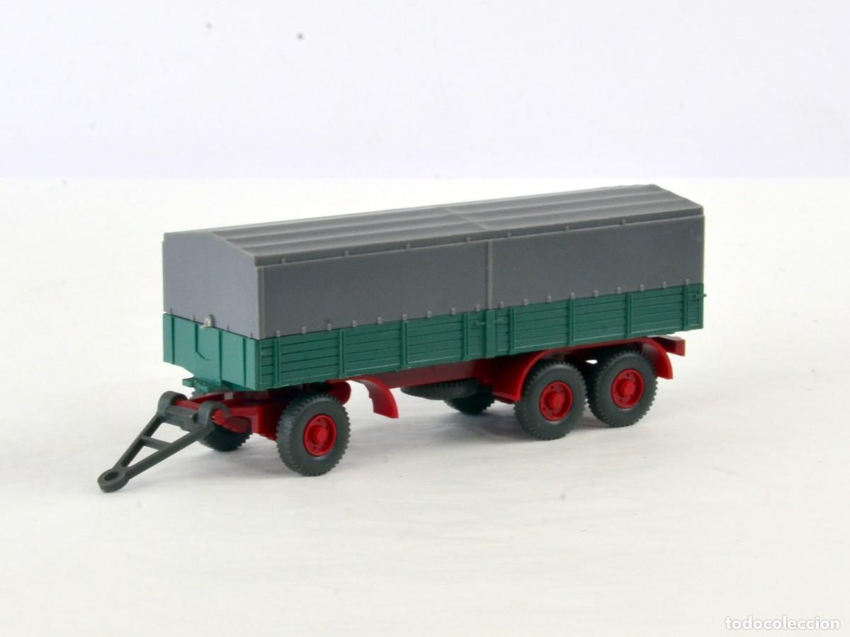Coches a escala: Wiking Escala 1:87 H0 Antiguo Remolque 40d Tres Ejes Ruedas Gemelas Verde 1969 - 79