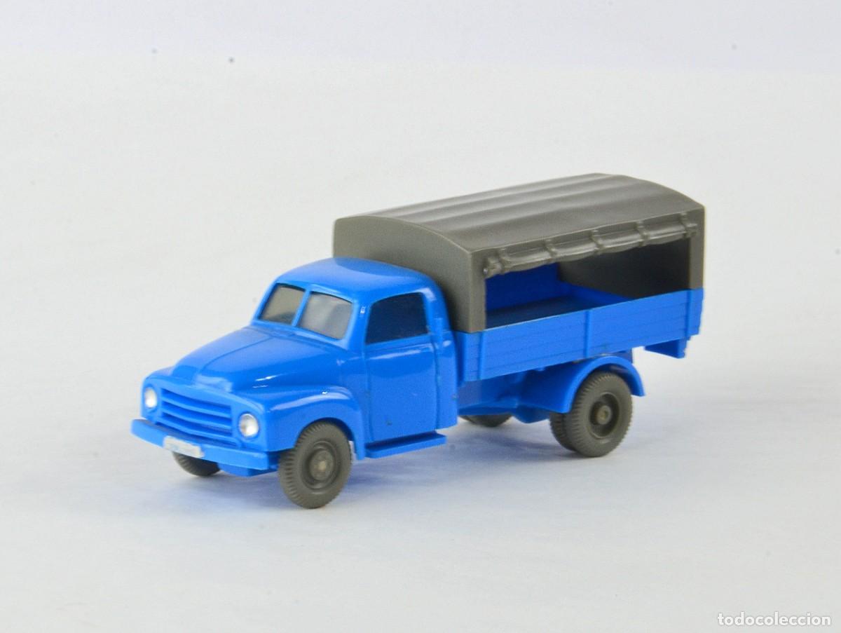 Coches a escala: Wiking Escala 1:87 H0 Antiguo Cami&oacute;n Opel Blitz 59 Azul 1960 - 63 con Lona