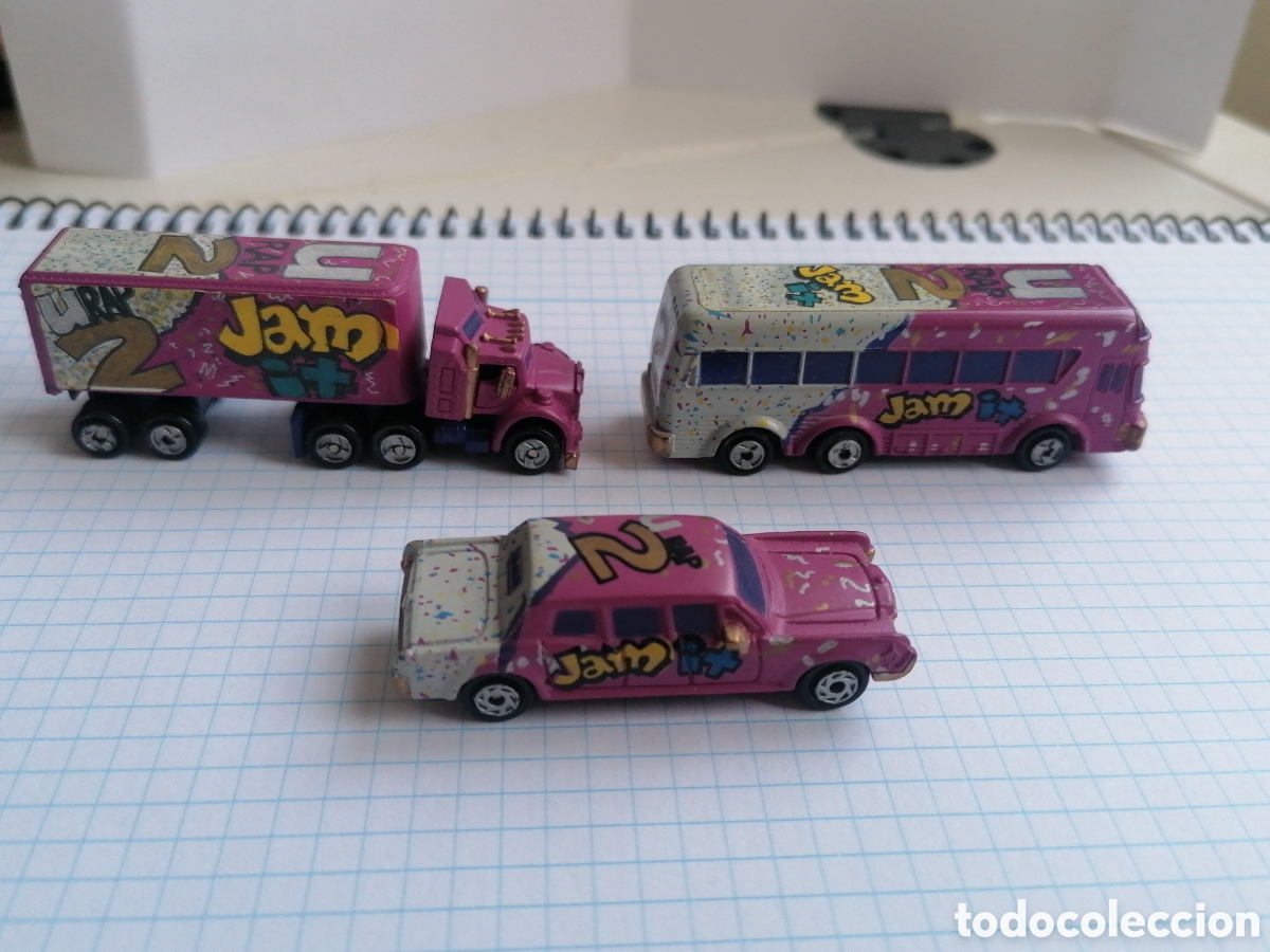 Coches a escala: MICROMACHINES GALOOB 1989 LOTE TRAILER, AUTOB&Uacute;S, COCHE RAP JAM MICRO MACHINES