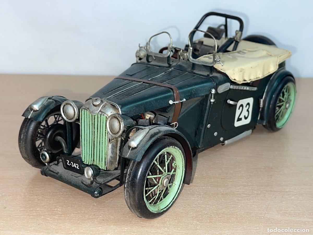 Coches a escala: Antiguo coche de Rally MORGAN MG TC Racer N&ordm; 23 a&ntilde;o 1948 decorativo r&eacute;plica vintage metal chapa