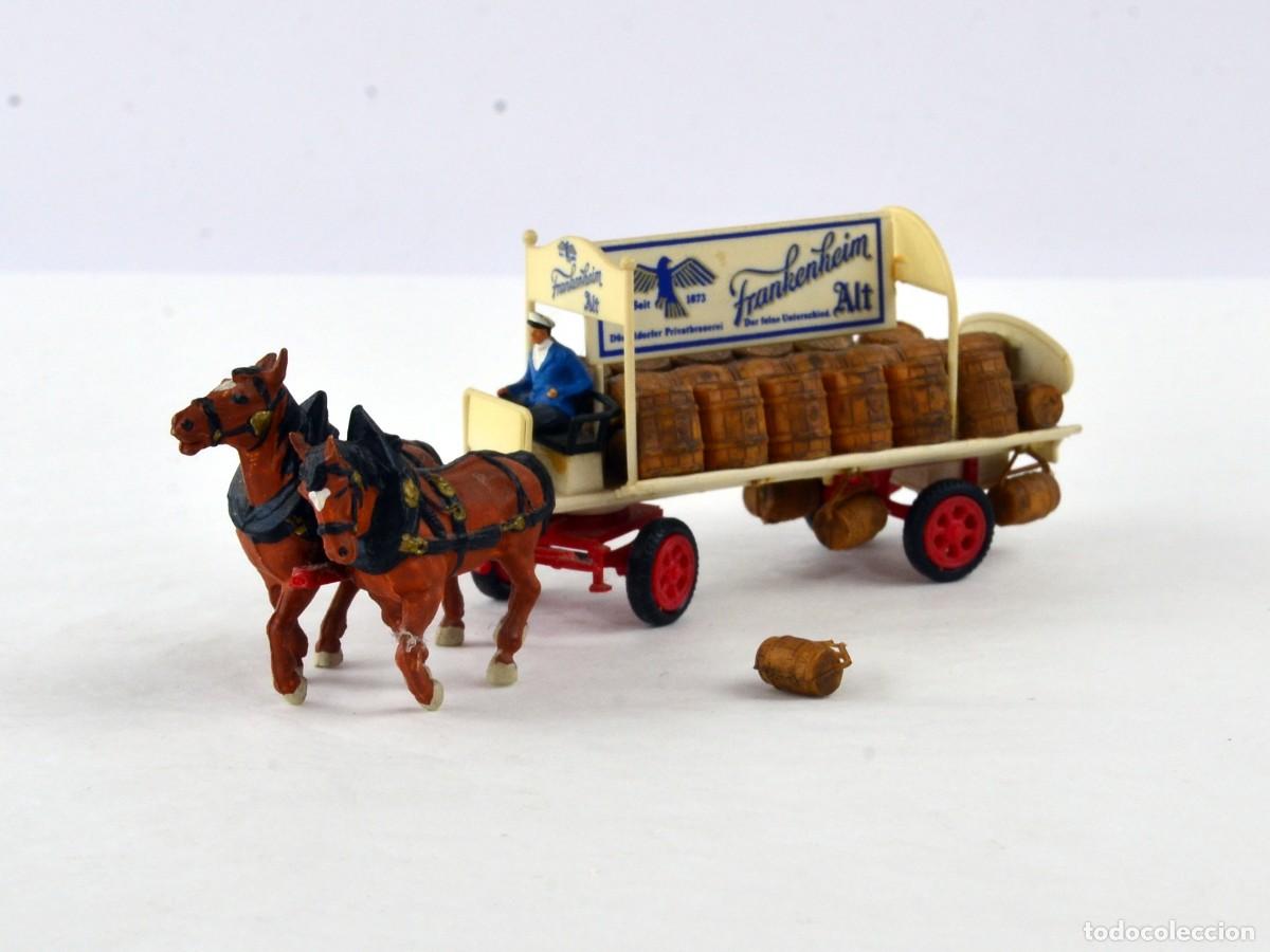 Coches a escala: Preiser Escala 1:90 1:87 H0 Carro de Cerveza Tirado por Dos Caballos Frankenheim Alt