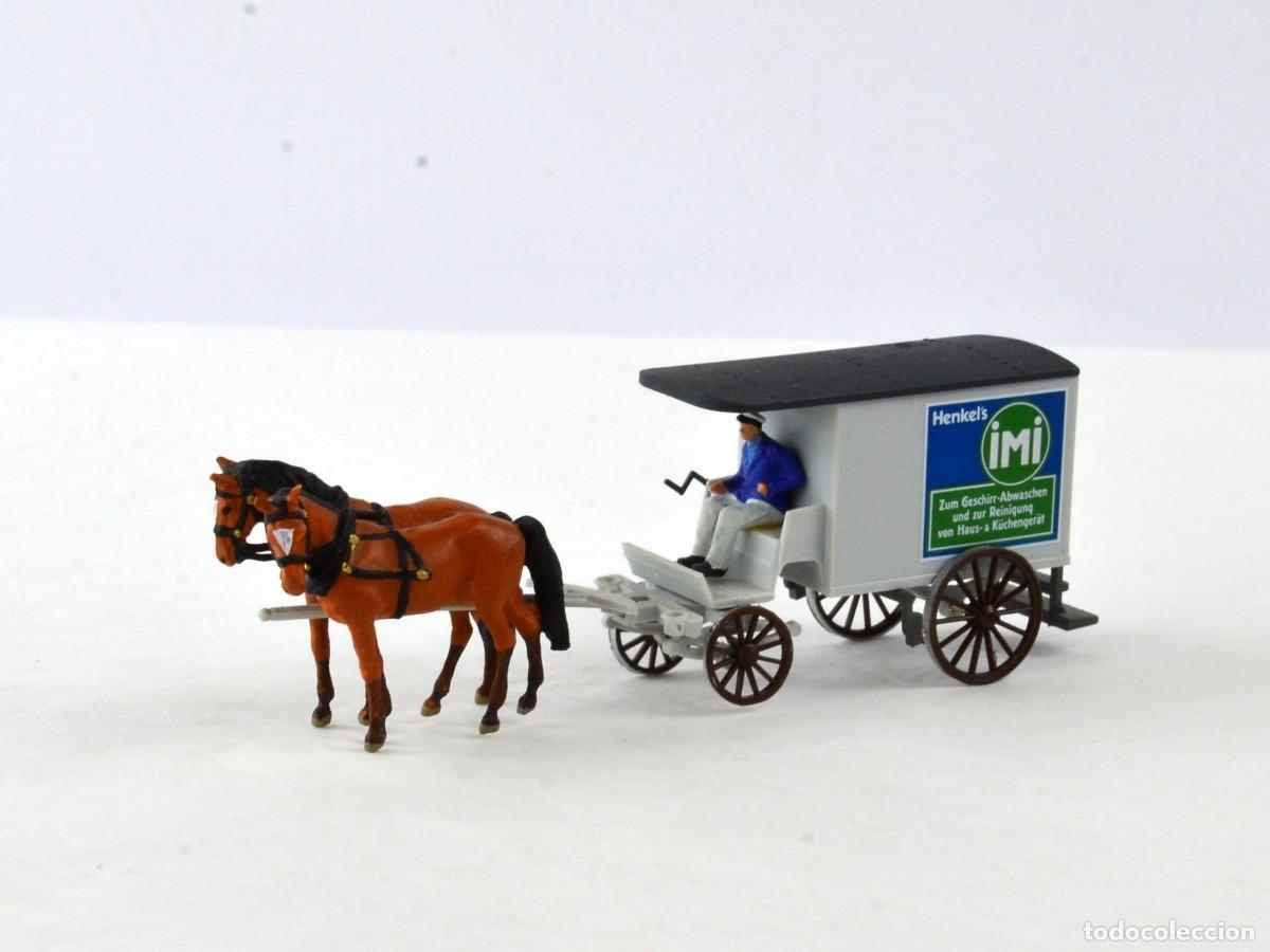 Coches a escala: Preiser Escala 1:90 1:87 H0 Carro Tirado por Dos Caballos Henkel's IMI