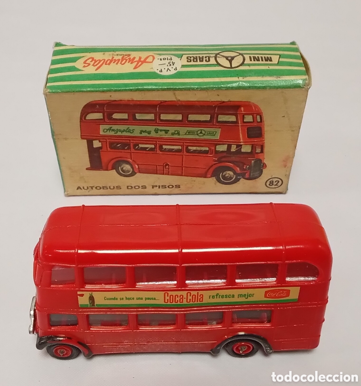 Coches a escala: Autob&uacute;s dos pisos Coca cola n&ordm; 82 pl&aacute;stico esc 1/86 H0 Anguplas Mini cars