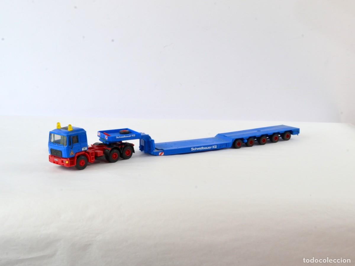 Coches a escala: Kibri Escala 1:87 H0 Cabeza Tractora MAN F90 con Semirremolque Schmidbauer 5 Ejes