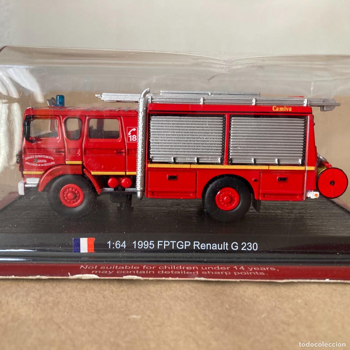 Coches a escala: CAMI&Oacute;N BOMBEROS COLECCI&Oacute;N DELPRADO, 1995 FPTGP RENAULT G 230 CAMIVA SDIS I'YONNE FRANCIA ESCALA 1:64