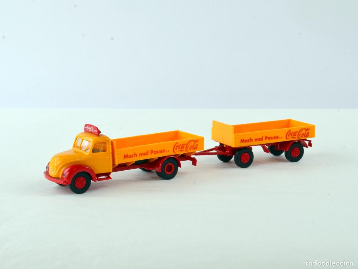 Coches a escala: Brekina Escala 1:87 H0 Cami&oacute;n Magirus Deutz Mercur con Remolque Coca-Cola