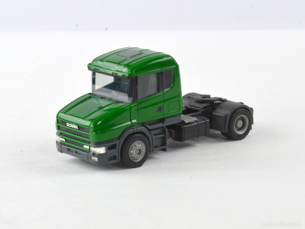 Coches a escala: Herpa Escala H0 1:87 Cabeza Tractora Scania T124L400 Verde