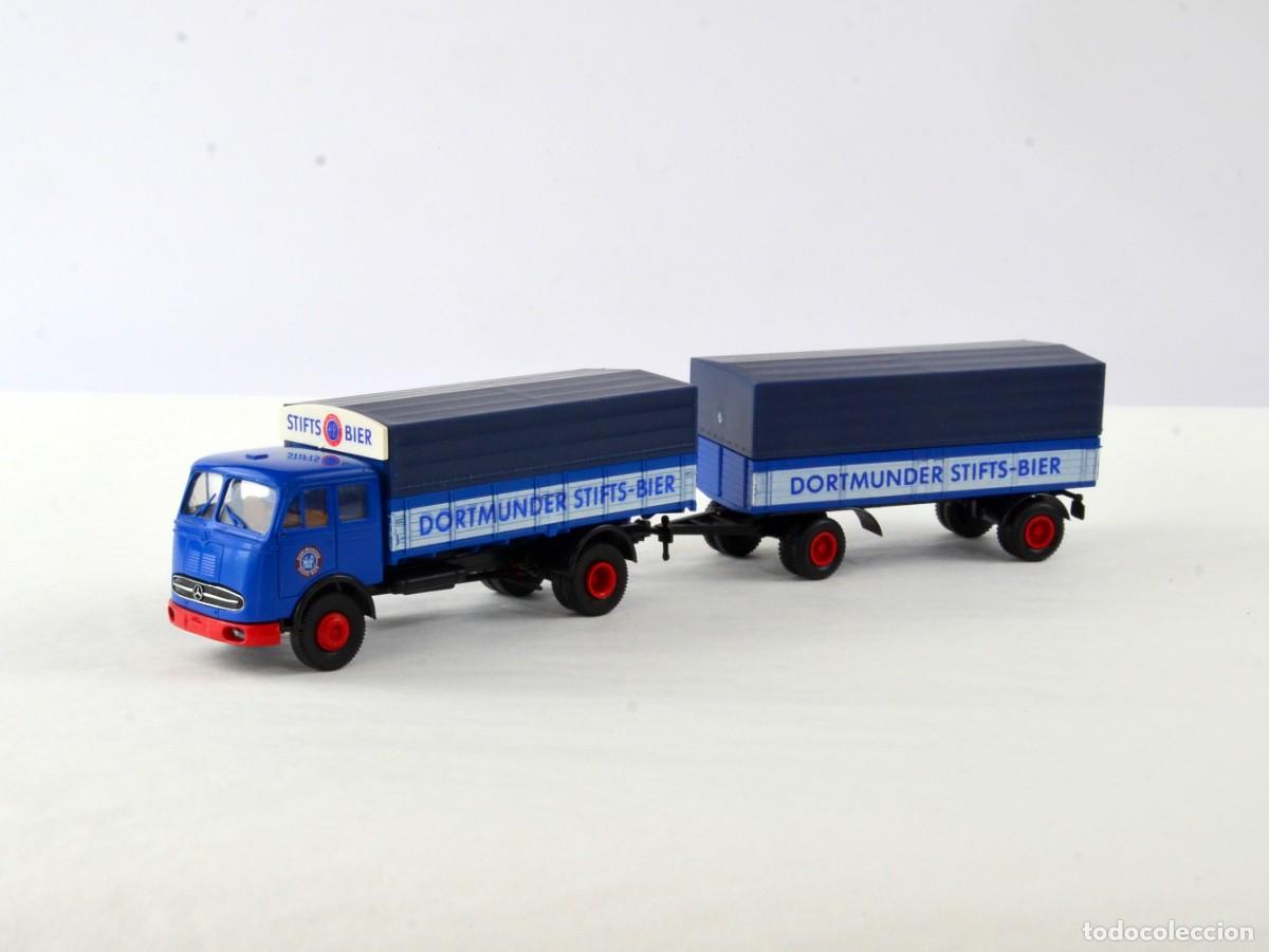 Model Cars: Brekina Escala 1:87 H0 Cami&oacute;n Mercedes Benz LP324 con Remolque Dortmunder Stifts Bier
