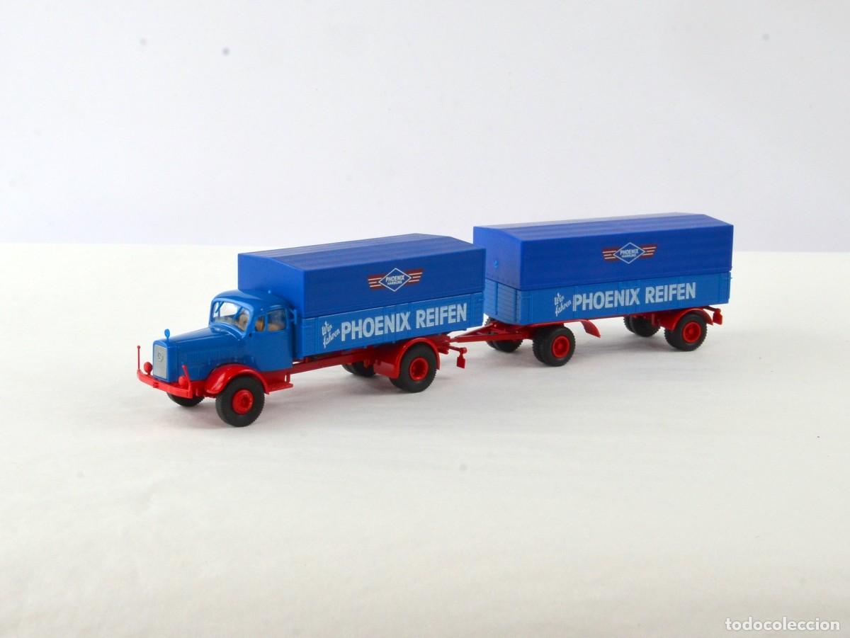 Model Cars: Brekina Escala 1:87 H0 Cami&oacute;n Mercedes Benz L4500 con Remolque Phoenix Reifen