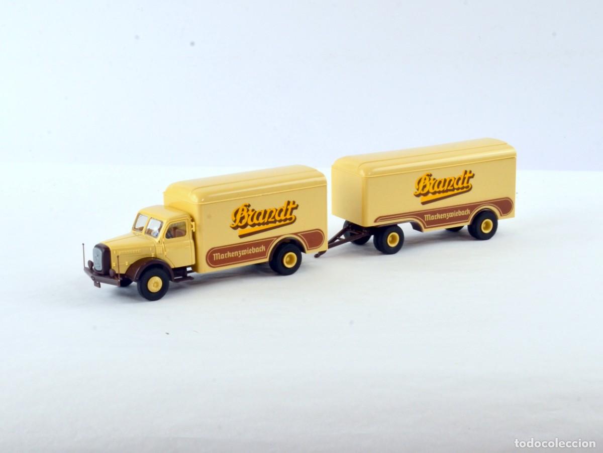 Voitures &agrave; l'&eacute;chelle: Brekina Escala 1:87 H0 Henschel HS140 con Remolque Brandt con Caja