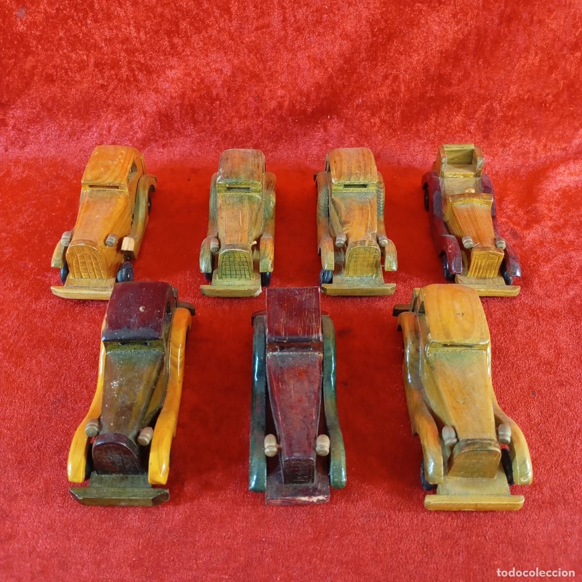 Model Cars: LOTE DE 7 COCHES DE MADERA CL&Aacute;SICOS - TALLADOS EN MADERA - 12,5 CM