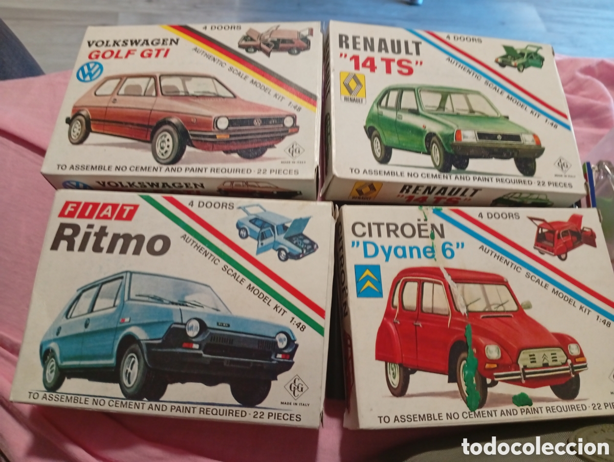 Coches a escala: Colecci&oacute;n completa 4 maquetas coches antiguos 1/48