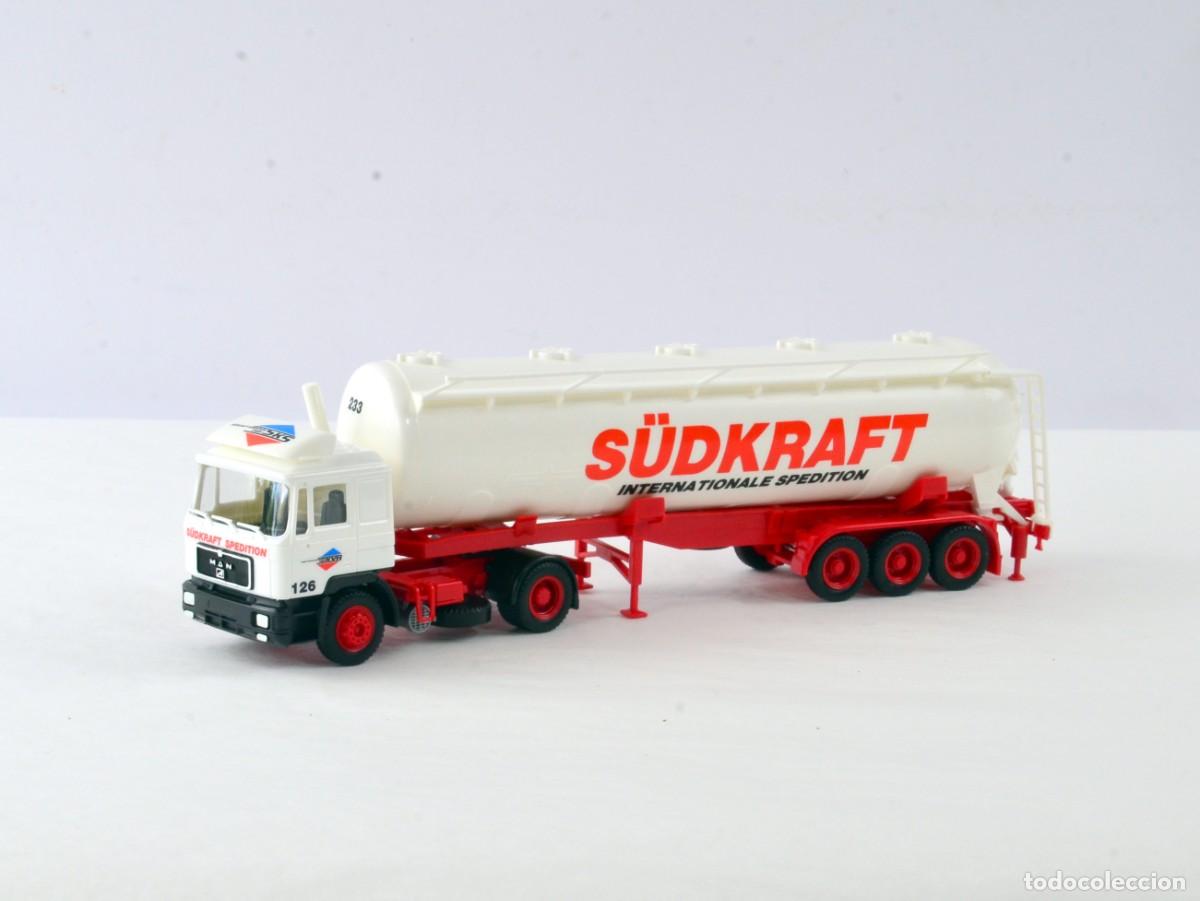 Coches a escala: Herpa Escala H0 1:87 Cami&oacute;n Articulado Silo MAN F90 S&uuml;dkraft Promocional Impecable con Caja