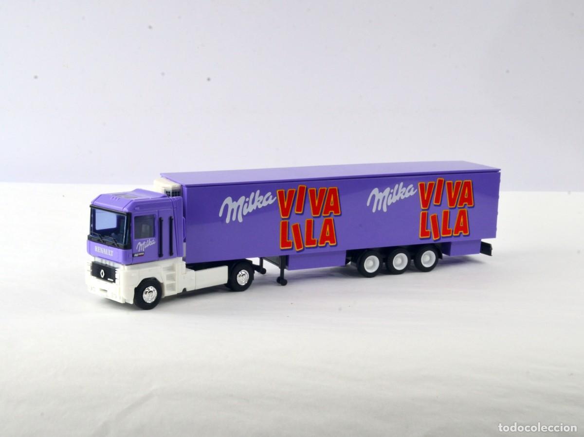 Coches a escala: AMW Albedo Escala 1:87 H0 Cami&oacute;n Articulado Renault AE500 Magnum Milka Impecable con Caja