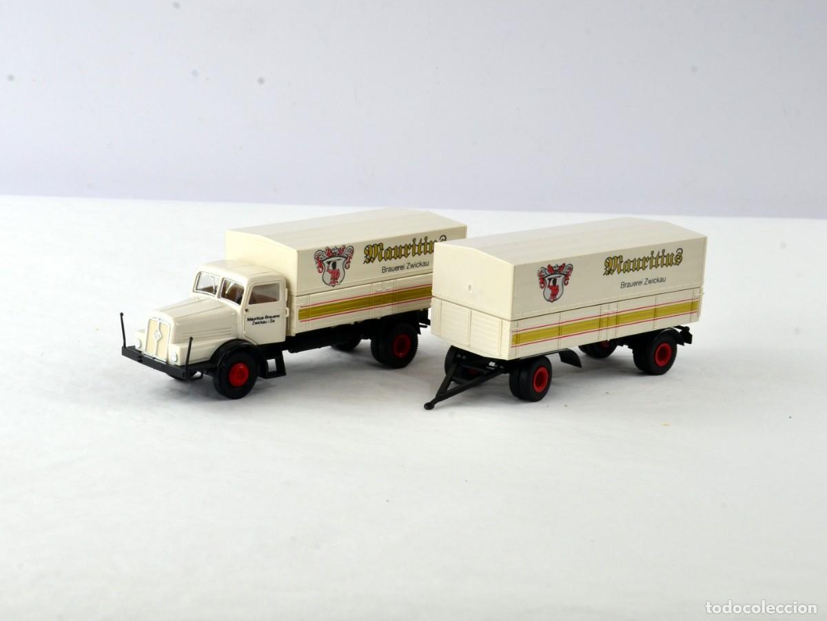 Coches a escala: Prefo Brekina Escala 1:87 H0 Cami&oacute;n IFA H6 con Remolque Mauritius Impecable con Caja