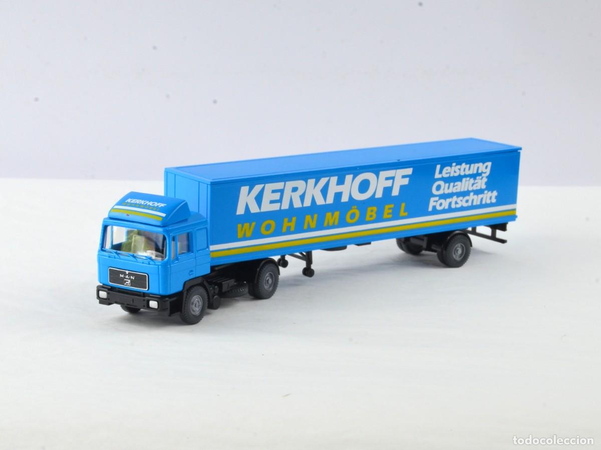 Coches a escala: Wiking Escala 1:87 H0 Cami&oacute;n Articulado MAN F90 Kerkhoff Impecable con Caja