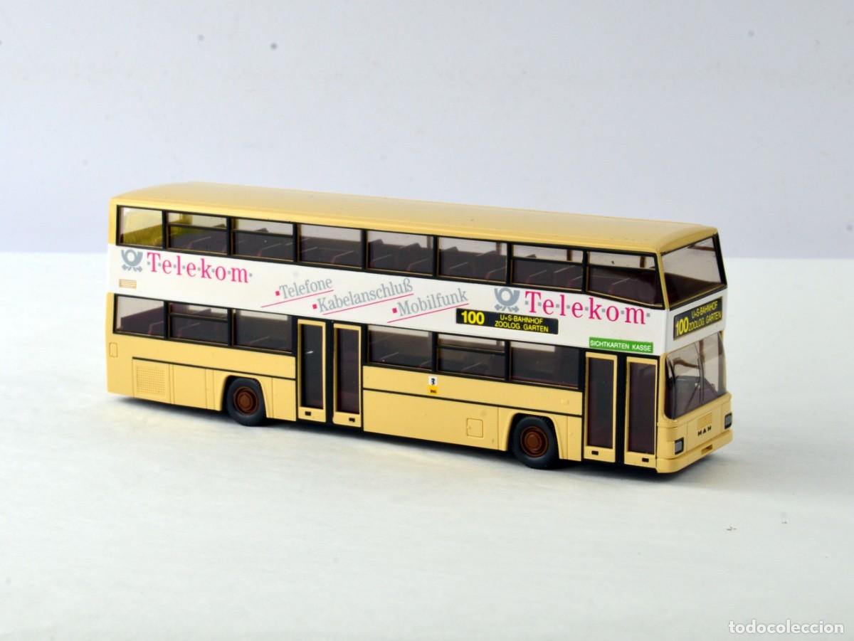 Coches a escala: Wiking Escala 1:87 H0 Autob&uacute;s Doble Piso MAN D89 Telekom Impecable