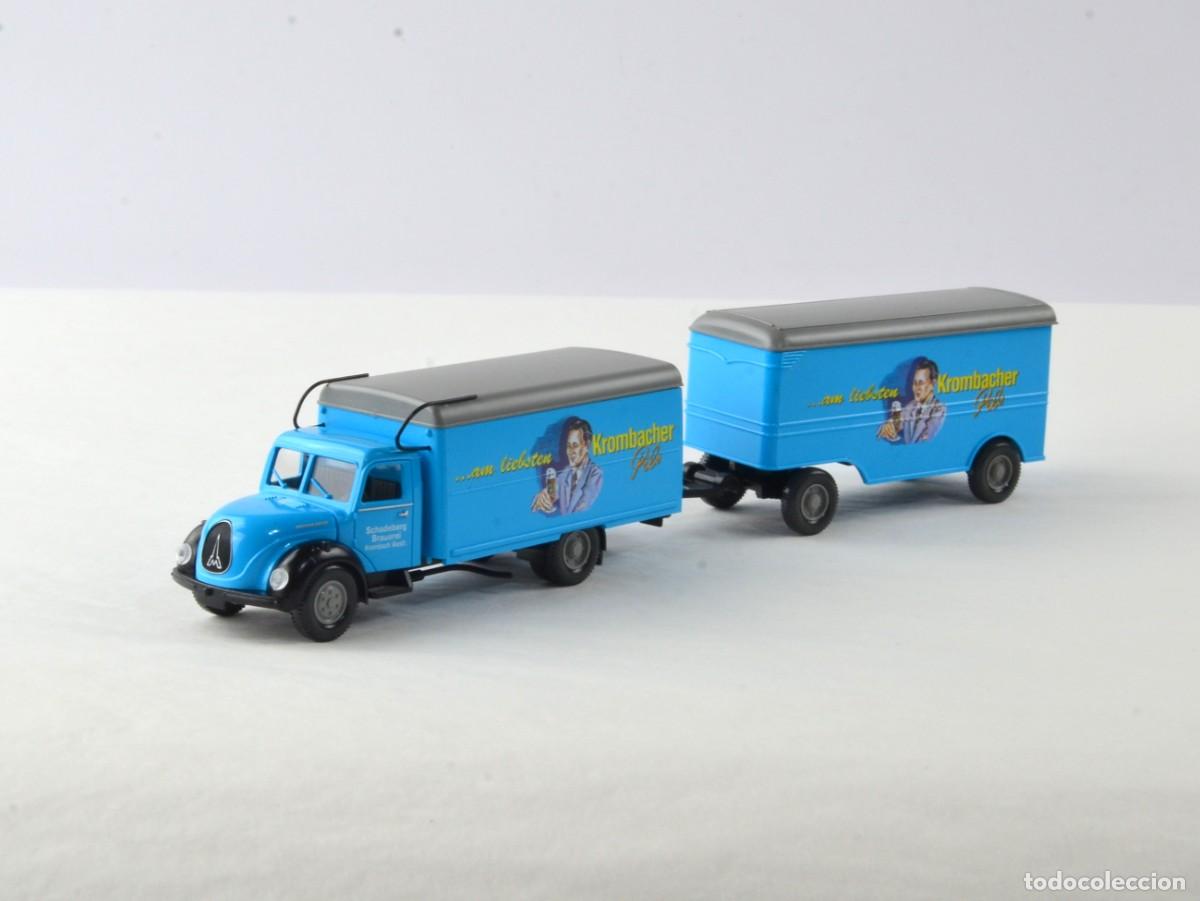 Coches a escala: Wiking Escala 1:87 H0 Magirus Deutz Mercur con Remolque Krombacher Impecable con Caja