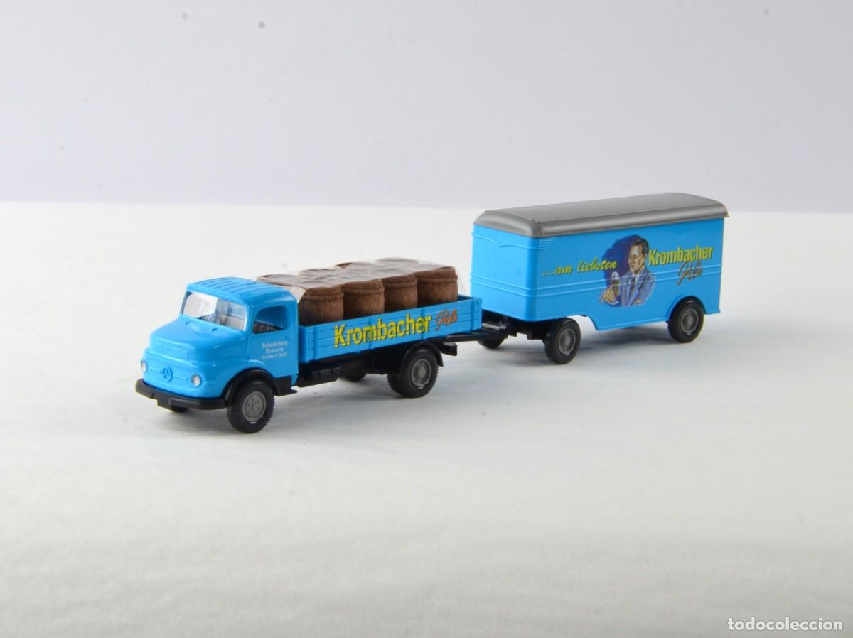 Coches a escala: Wiking Escala 1:87 H0 Mercedes Benz L1413 con Remolque Krombacher Impecable con Caja