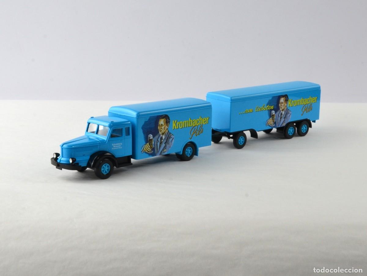 Coches a escala: Wiking Escala 1:87 H0 Krupp Titan con Remolque Krombacher Impecable con Caja