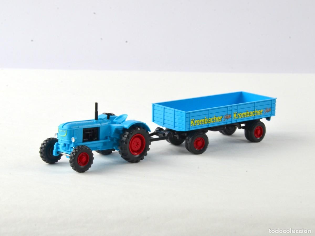 Coches a escala: Wiking Escala 1:87 H0 Tractor Deutz con Remolque Agr&iacute;cola Krombacher Impecable con Caja