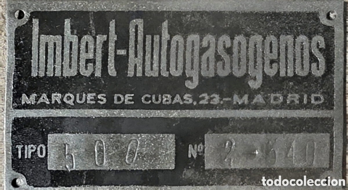 Cars: Antigua Placa de Identificaci&oacute;n Imbert-Autogas&oacute;genos - Madrid - Tipo 500 - 10,8 x 6,2 cm