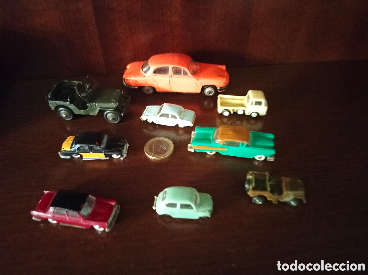 Coches: Lote 9 Miniaturas Vintage A&ntilde;os 50-60: Anguplas Mini Cars, Norev, Dinky Toys. Seat 600, Panhar...Jeep