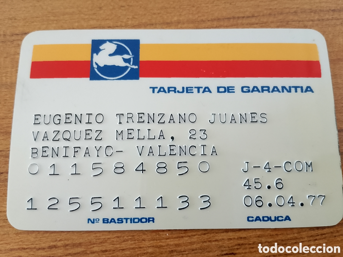 Cars: TARJETA DE GARANTIA PEGASO A&Ntilde;OS 70