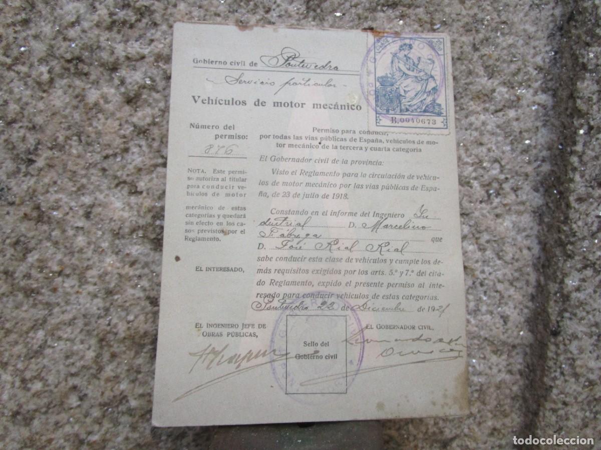 Coches: PONTEVEDRA 1921 - PERMISO CIRCULACION N&ordm; 876 A JOS&Eacute; RIAL RIAL DE NIGRAN - FIRMA GOBERNADOR CIVIL +
