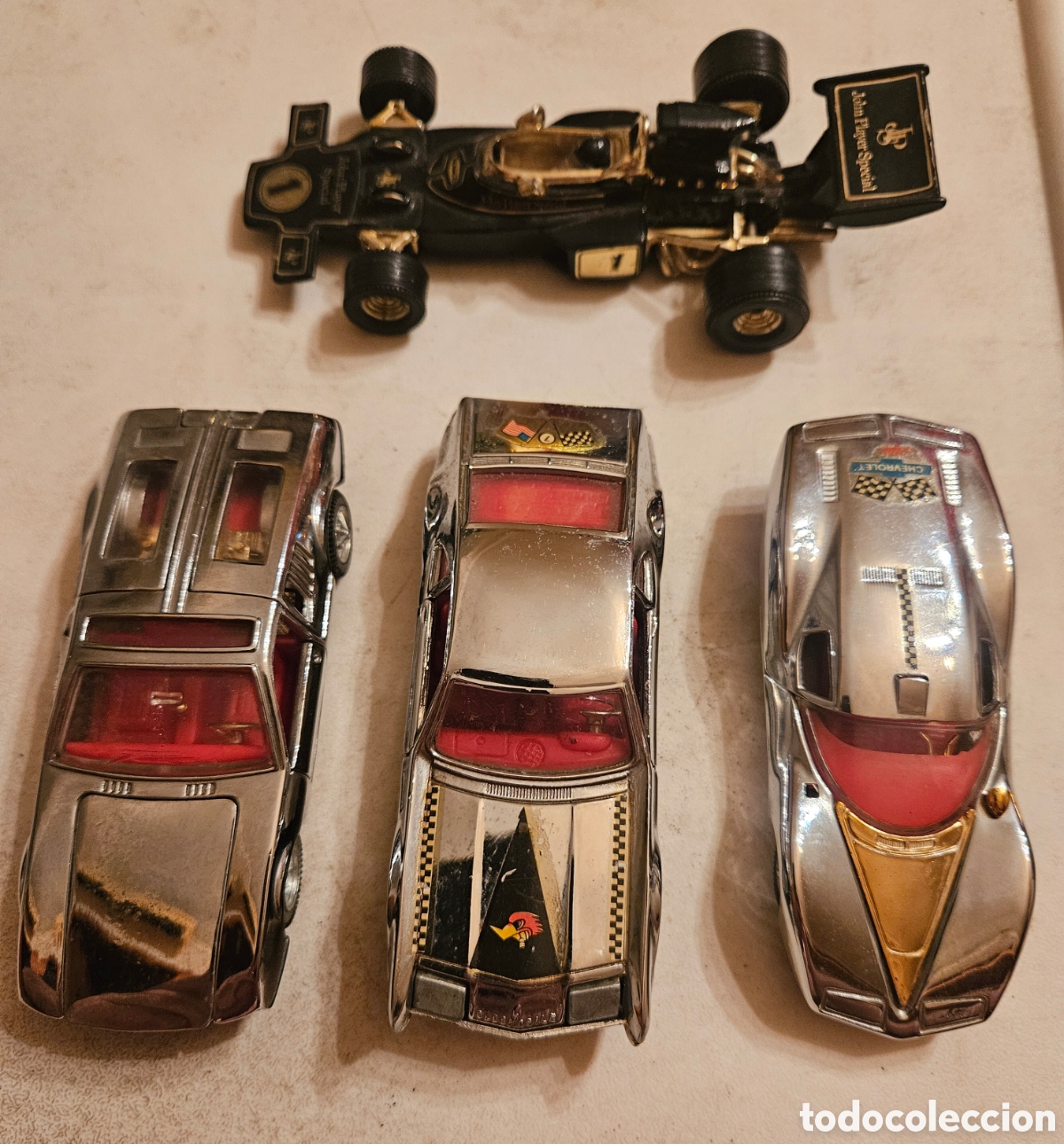 Coches: Lote 4 Coches Antiguos Auto Pilen Cromados (1/43) + Corgi Toys F1 Lotus JPS (1/36)