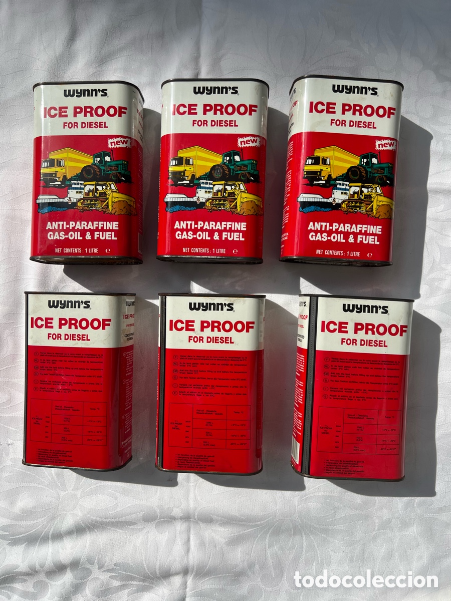 Coches: 6 LATAS WYNN&rsquo;S ICE PROOF DIESEL ANTIGUAS AUTOM&Oacute;VIL TALLER COLECCI&Oacute;N