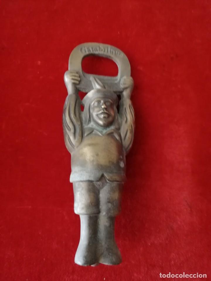 Abrebotellas y sacacorchos de colecci&oacute;n: Original abridor en bronce. Gambrinus. 16cm - Foto 1