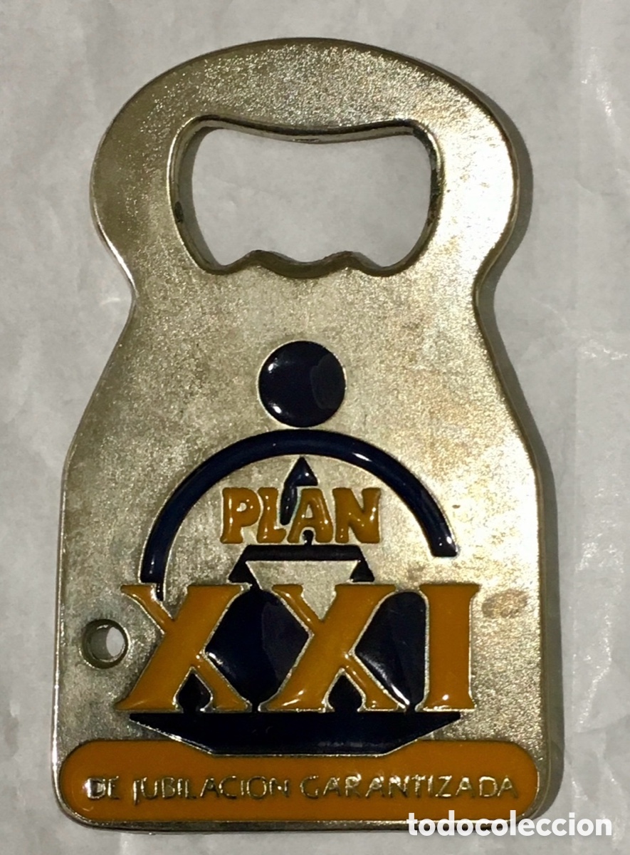 Abrebotellas y sacacorchos de colecci&oacute;n: Abrebotellas. Publicidad PLAN XXI. CAM. Metal. A&ntilde;os 70.