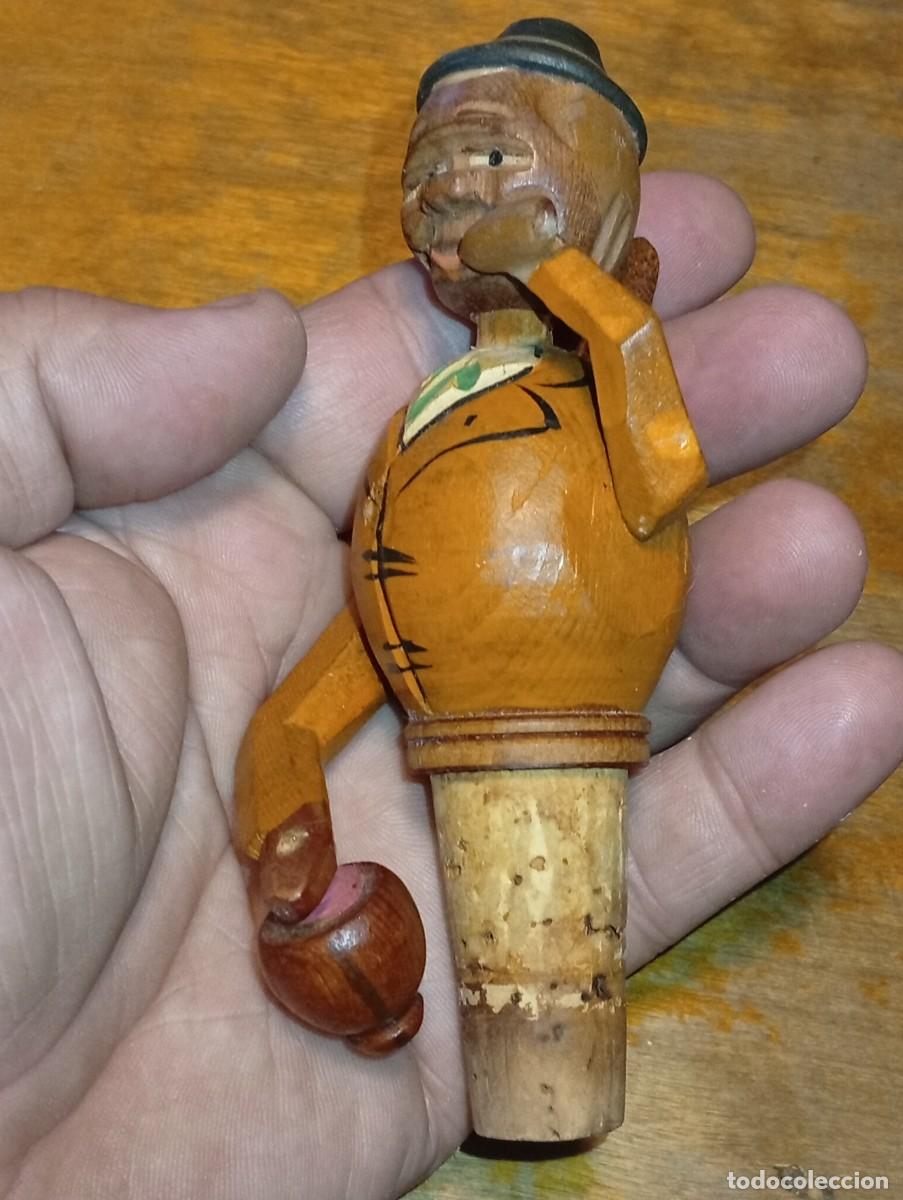 Abrebotellas y sacacorchos de colecci&oacute;n: Genial tap&oacute;n de botella articulado dos brazos madera tallada colecci&oacute;n