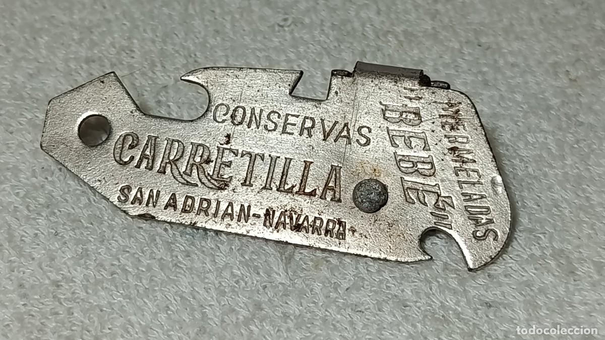 Abrebotellas y sacacorchos de colecci&oacute;n: ANTIGUO ABRELATAS ABRIDOR PUBLICITARIO CONSERVAS CARRETILLA MERMELADAS BEBE NAVARRA A&Ntilde;OS 60 - 70