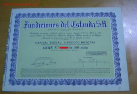 Coleccionismo acciones espa&ntilde;olas: FUNDICIONES DEL ESTANDA S.A.1953 - Foto 1