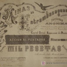 Coleccionismo Acciones Españolas: MINAS DE ENTRAMBASAGUAS, S.A. SANTANDER 1900. FIRMAS ORIGINALES. Lote 339850248