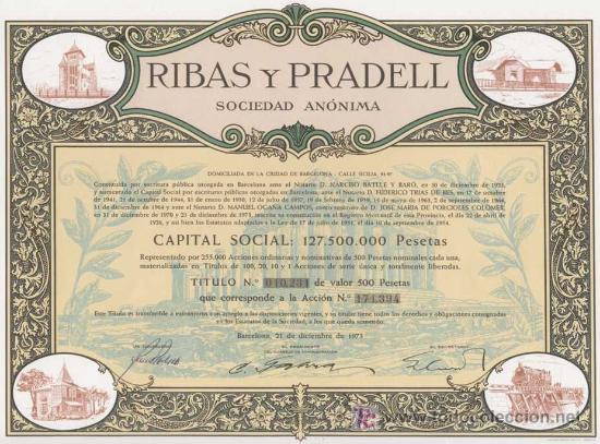 Coleccionismo acciones espa&ntilde;olas: RIBAS Y PRADELL - Foto 1