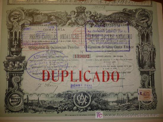 Coleccionismo acciones espa&ntilde;olas: Ferro-Carriles ANDALUCES - Foto 1